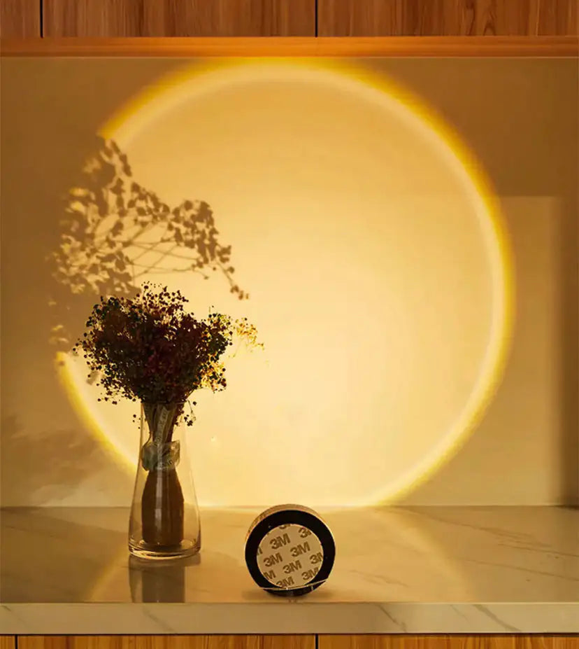 Modern sunset projector lamp with LED light, designed for cozy home lighting and accent decor.