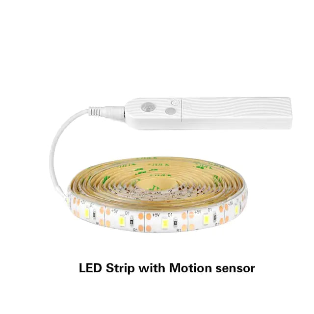 Smart motion-sensing LED strip lights with adjustable brightness, easy installation, and energy-saving functionality.