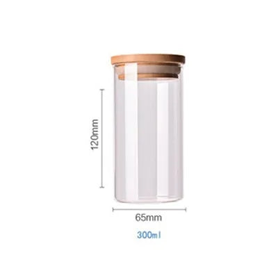 Cereal Dispenser 300 Ml Multipurpose Jar Sealed Canister Food Storage Containers Glass Jars Bamboo Cover