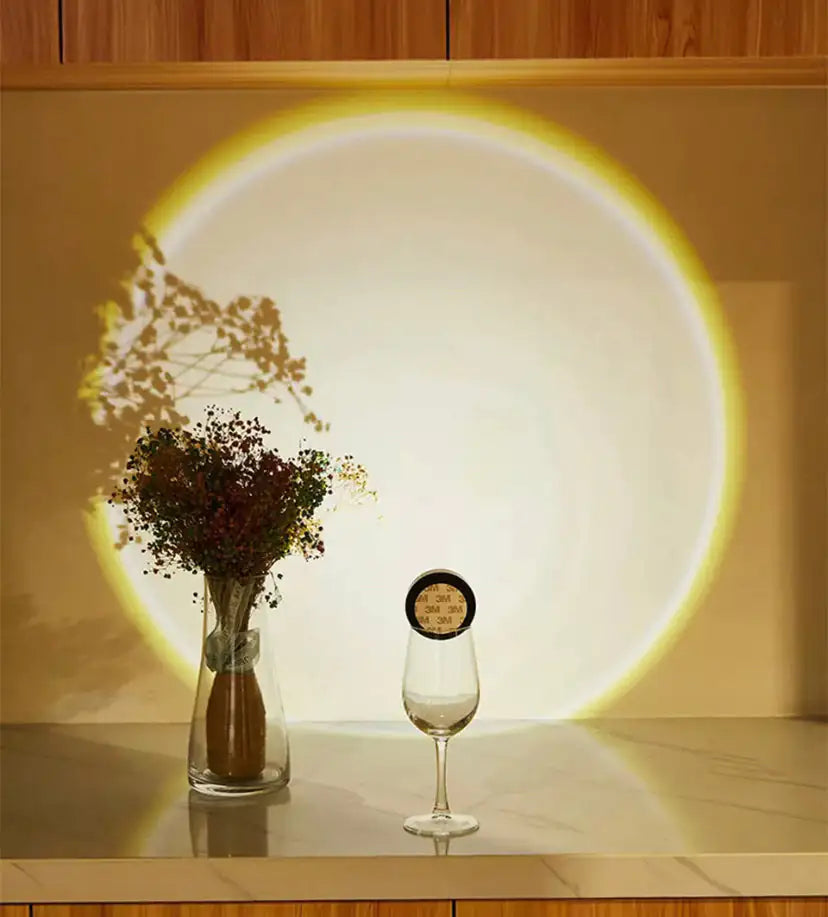 Modern sunset projector lamp with LED light, designed for cozy home lighting and accent decor.