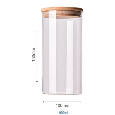 Cereal Dispenser 900 Ml Multipurpose Jar Sealed Canister Food Storage Containers Glass Jars Bamboo Cover