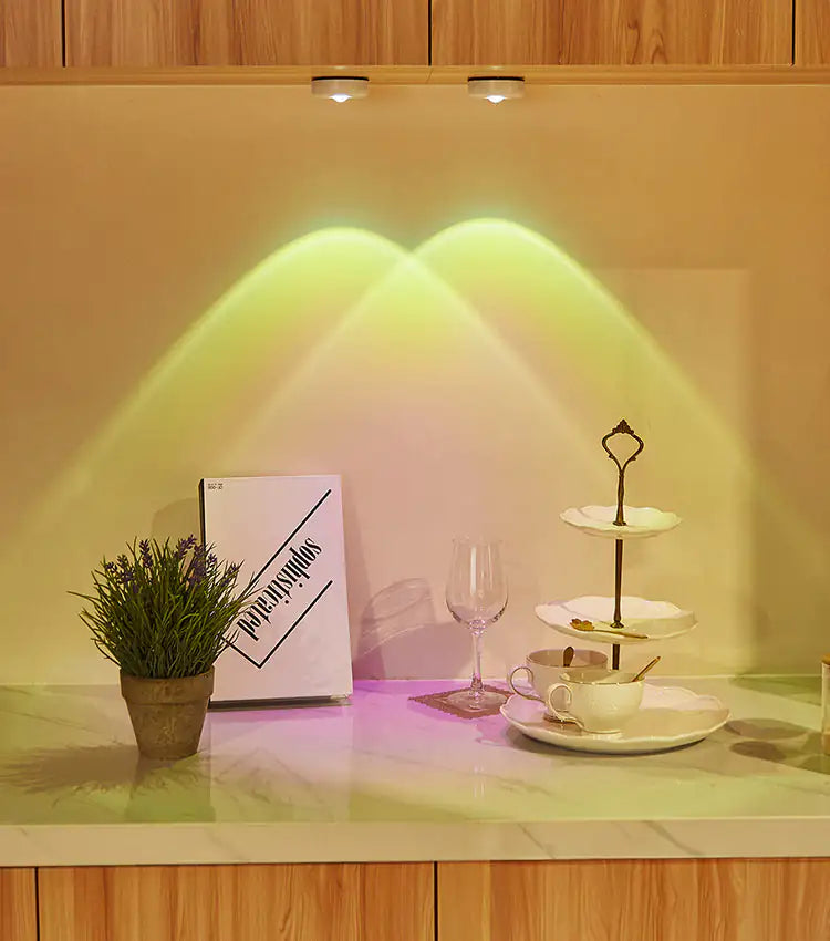 Sunset LED lamp for home use, versatile projector for mood lighting and stylish under-cabinet illumination.